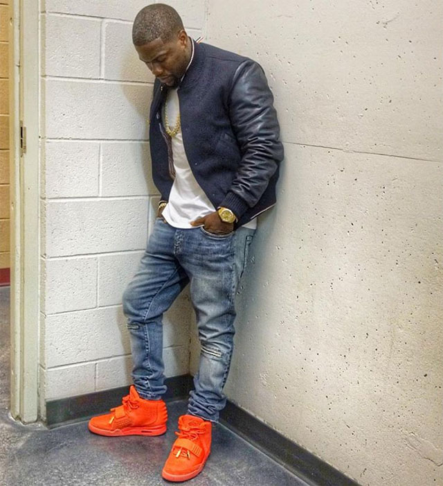 Kevin Hart wearing the &#x27;Red October&#x27; Nike Air Yeezy 2