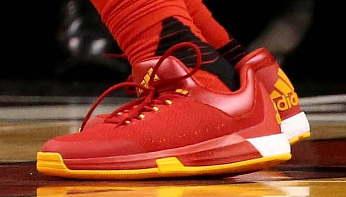 James Harden wearing a Red/Yellow Rocket adidas Crazylight Boost 2015 PE (3)
