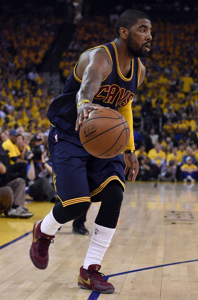 Kyrie Irving wearing a Wine/Gold Nike Kyrie 1 PE for Game 1 of the NBA Finals (5)