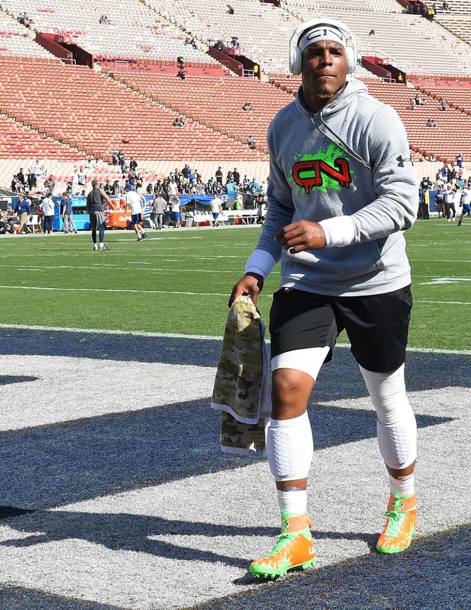 Cam Newton Wearing Nickelodeon Cleats On-Foot