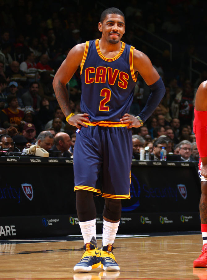 Kyrie Irving wearing a Navy/Yellow Nike Kyrie 2 PE (4)
