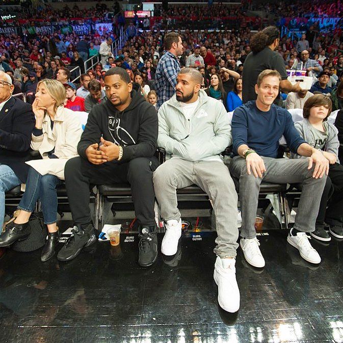Drake wearing the &#x27;OVO&#x27; Air Jordan 8