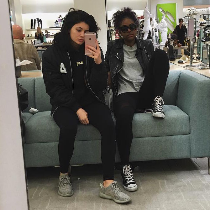 Kylie Jenner wearing the &#x27;Moonrock&#x27; adidas Yeezy 350 Boost