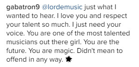 Lorde Instagram Comment