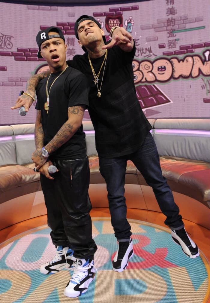 Bow Wow wearing Reebok Shaq Attaq; Chris Brown wearing Air Jordan XIII 13 White Black (1)