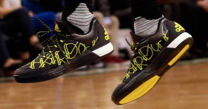 James Harden wearing a Black/Yellow adidas Crazylight Boost 2015 Signature PE (1)