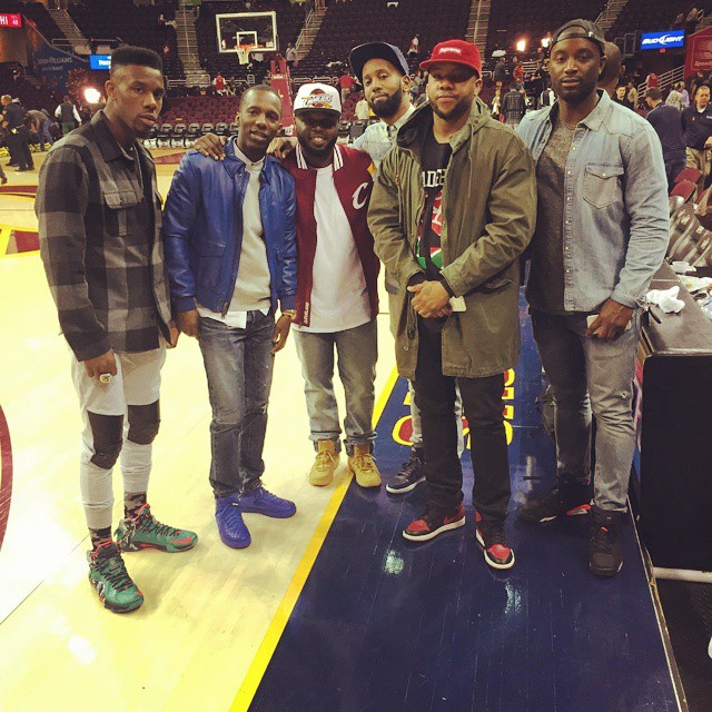 Norris Cole wearing the &#x27;Christmas&#x27; Nike LeBron XII 12; DJ Steph Floss wearing the &#x27;Wheat&#x27; Nike LeBron XII 12