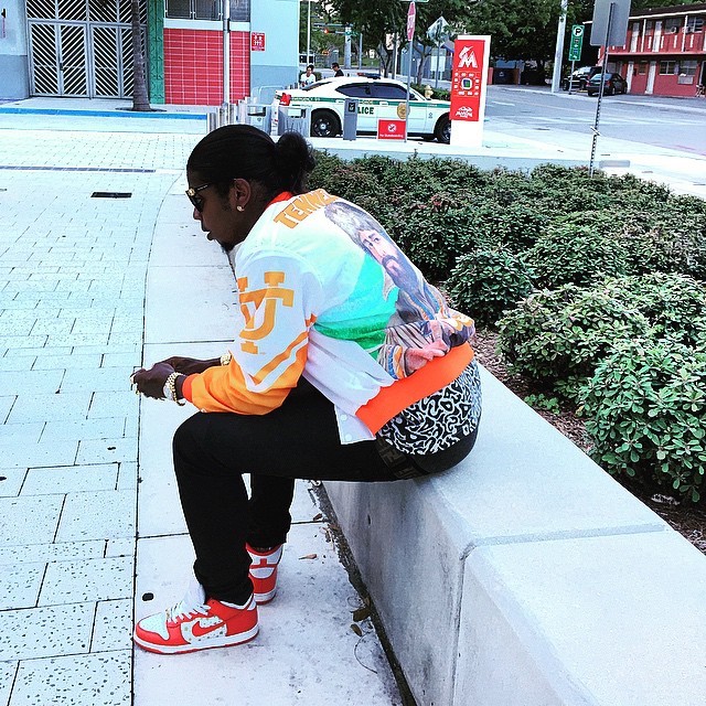 Trinidad James wearing the &#x27;Supreme&#x27; Nike Dunk High SB