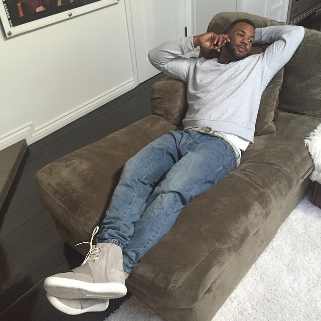 The Game wearing the adidas Yeezy 750 Boost