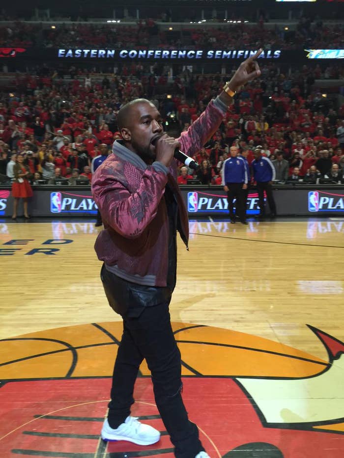 Kanye West wearing the adidas Energy Boost ESM at the Bulls Game