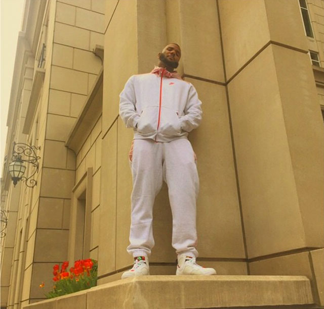 The Game wearing the &#x27;Hare&#x27; Air Jordan VII 7