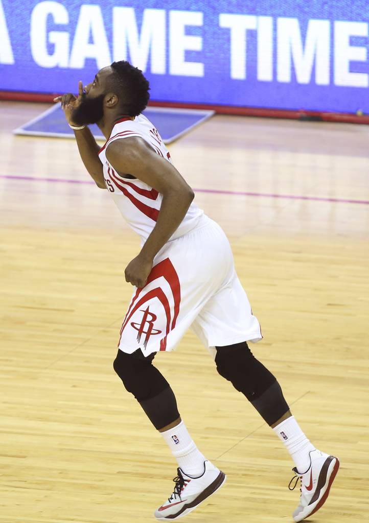 James Harden wearing the Nike Zoom Run the One in White/Black-Red