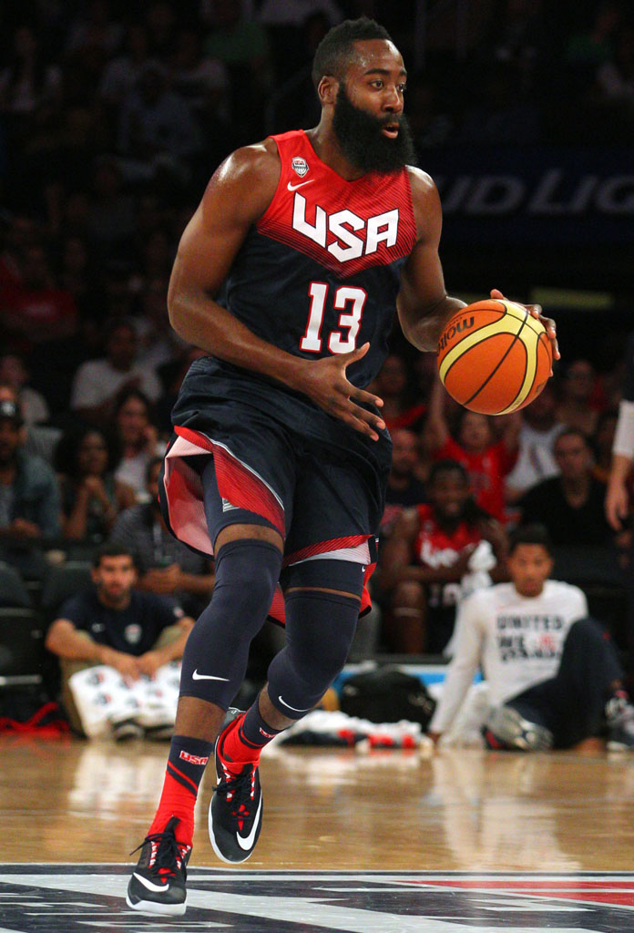 James Harden wearing the &#x27;USA&#x27; Nike Zoom Run the One