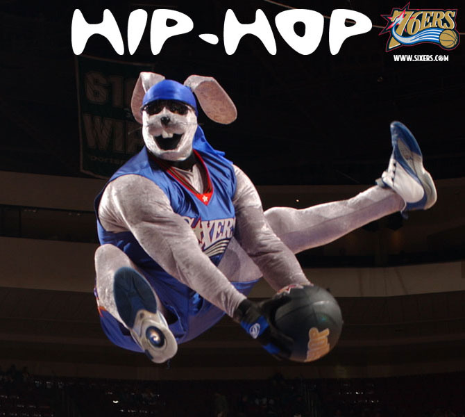 Philadelphia 76ers Mascot Hip-Hop wearing the Reebok Answer 4