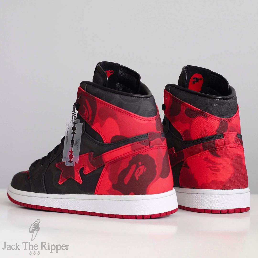 BAPE x Air Jordan 1 Banned Custom by Jack the Ripper Heel
