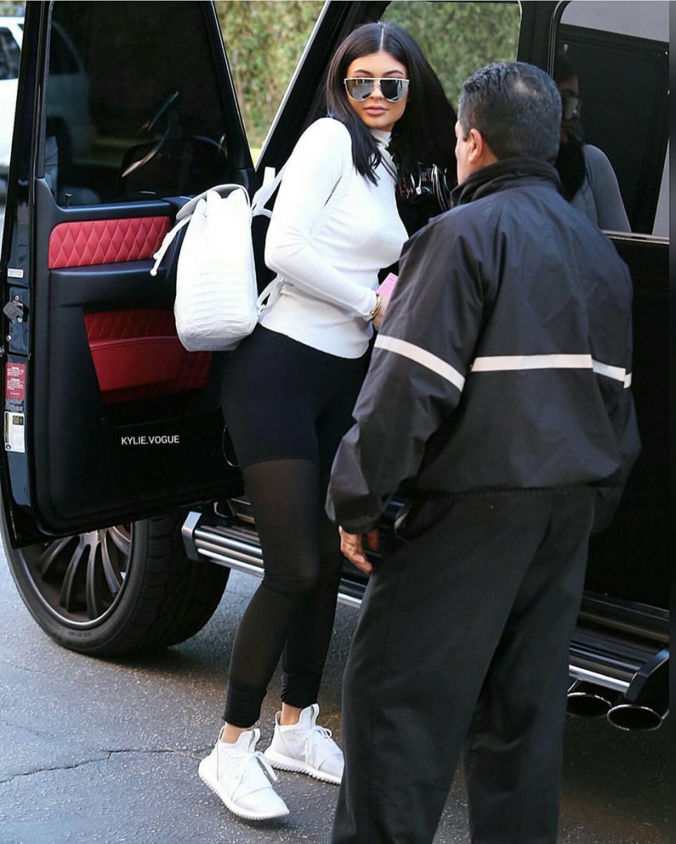 Kylie Jenner Wearing the White adidas Tubular Defiant