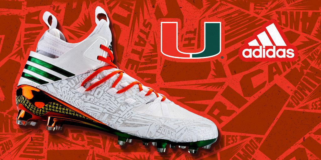 Two Cleat Options Highlight the Miami Hurricanes' New adidas Uniforms