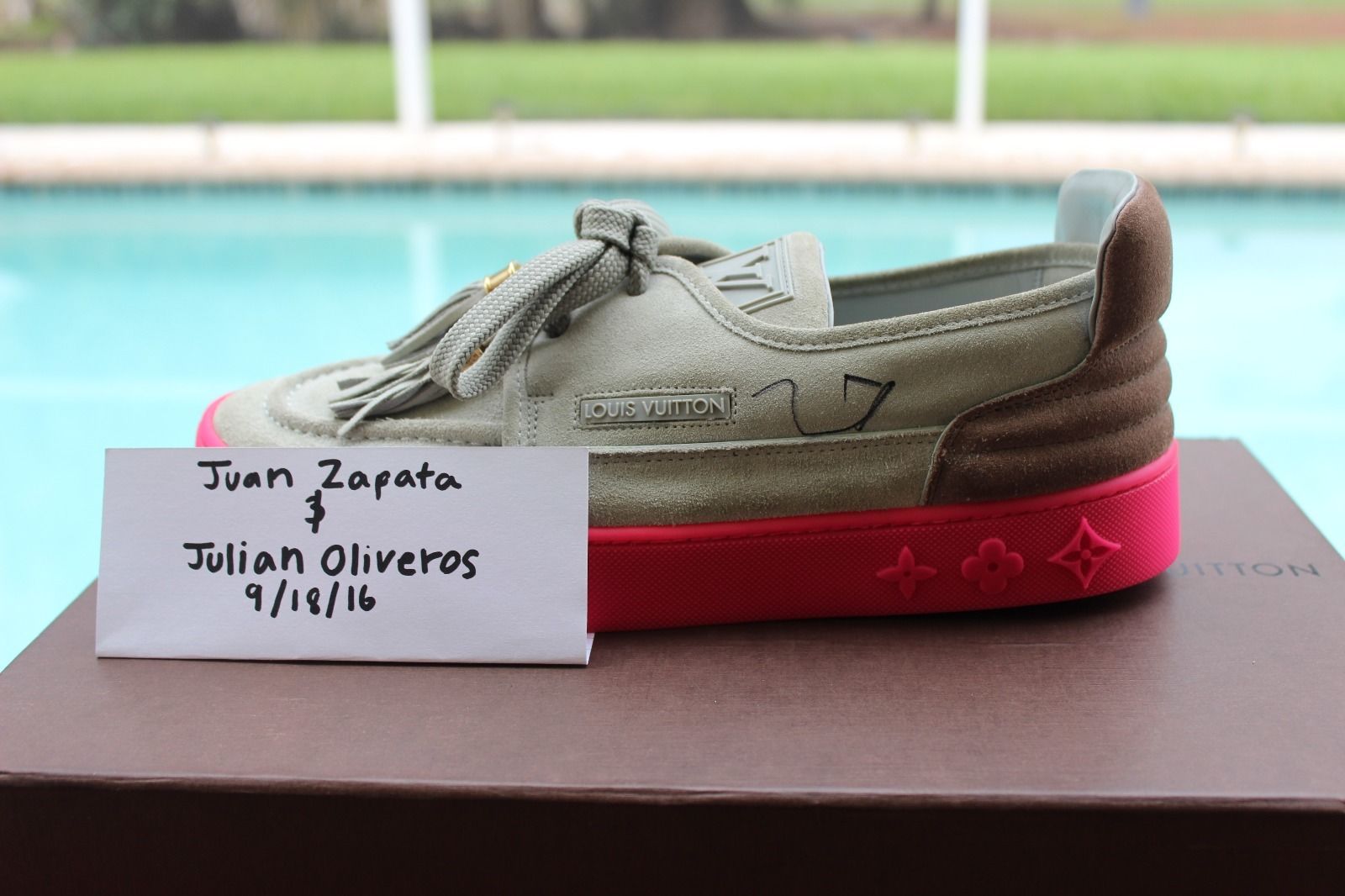Kids Selling Kanye West Signed Louis Vuitton Hudson Sneakers Left