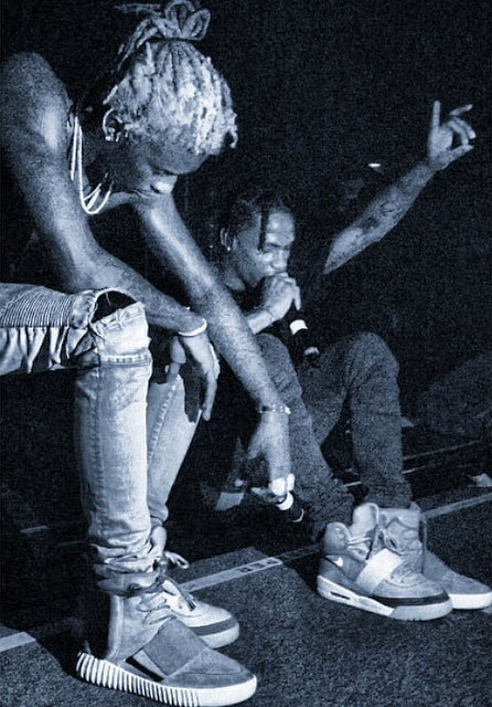 Young Thug and Travis Scott wearing Mismatched Nike Air Yeezy &amp; adidas Yeezy 750 Boost