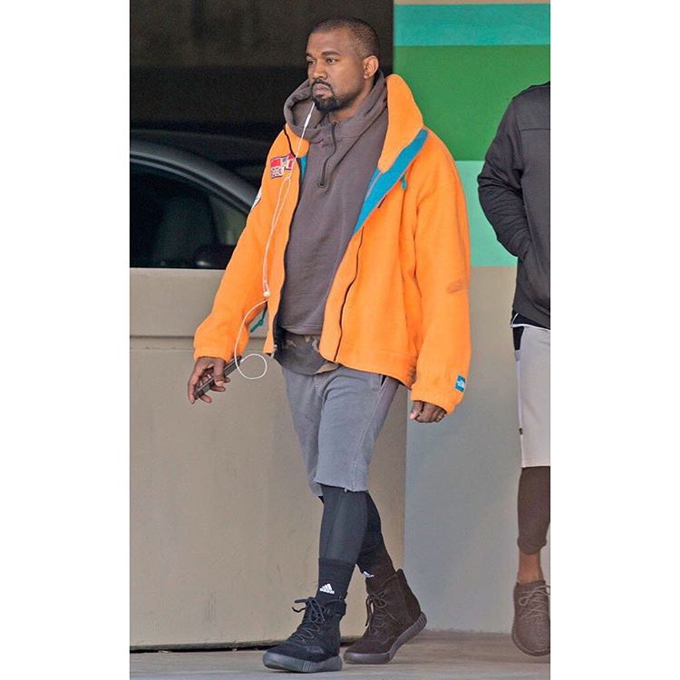 Kanye West wearing the &#x27;Core Black&#x27; adidas Yeezy 750 Boost