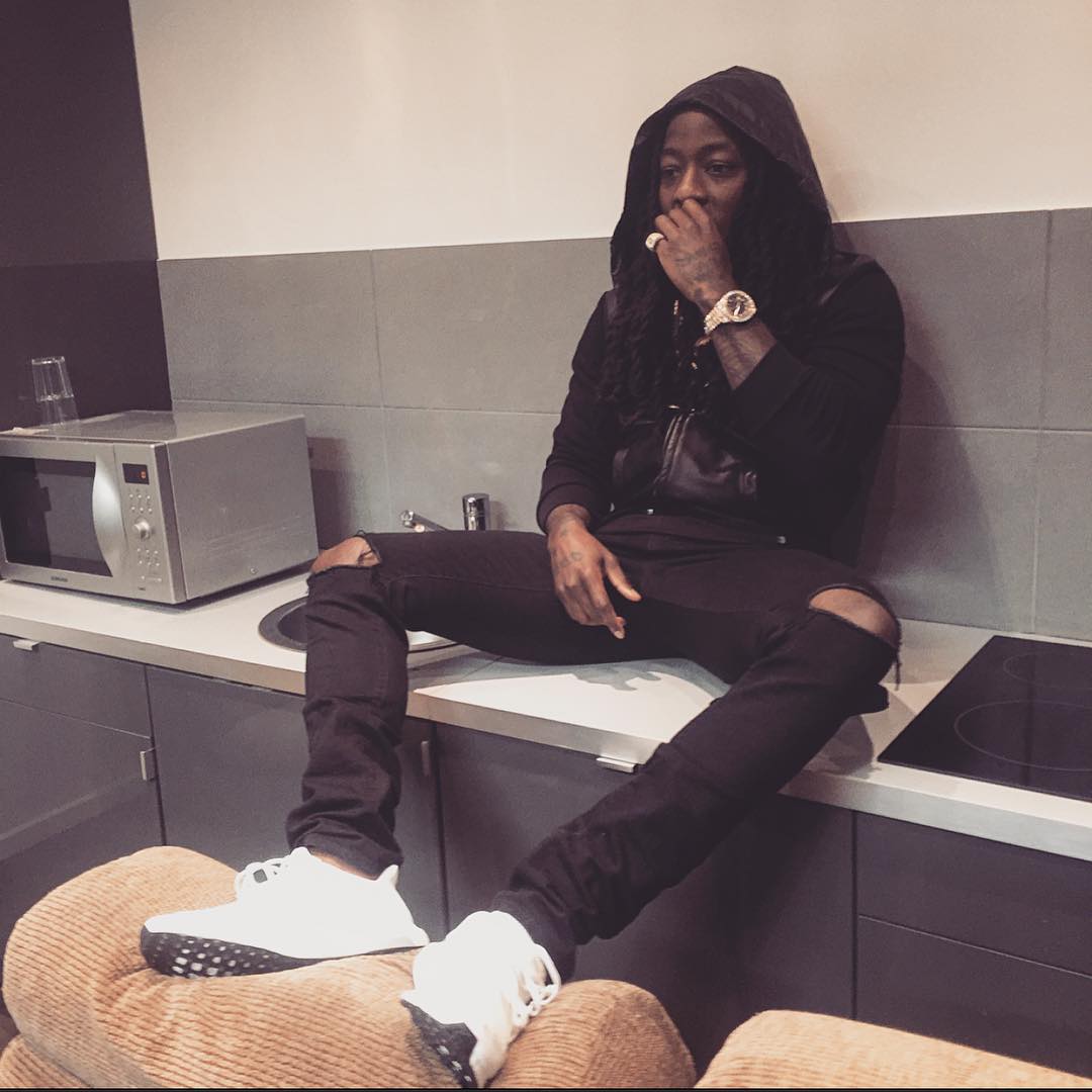 Ace Hood wearing the &#x27;White&#x27; adidas Ultra Boost