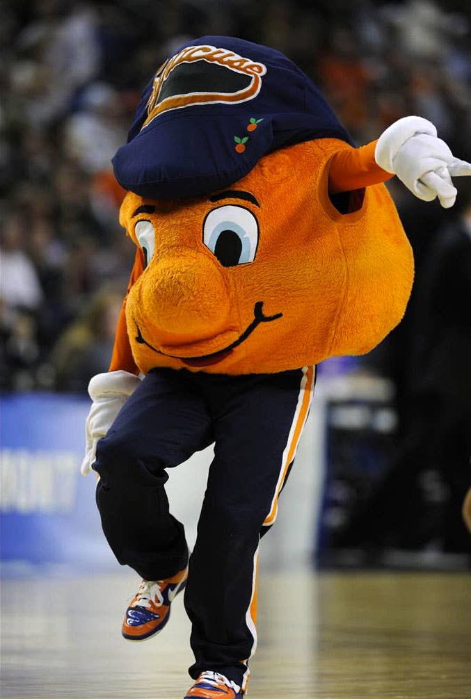 Otto the Orange wearing the &#x27;Orangemen&#x27; Nike Dunk Low