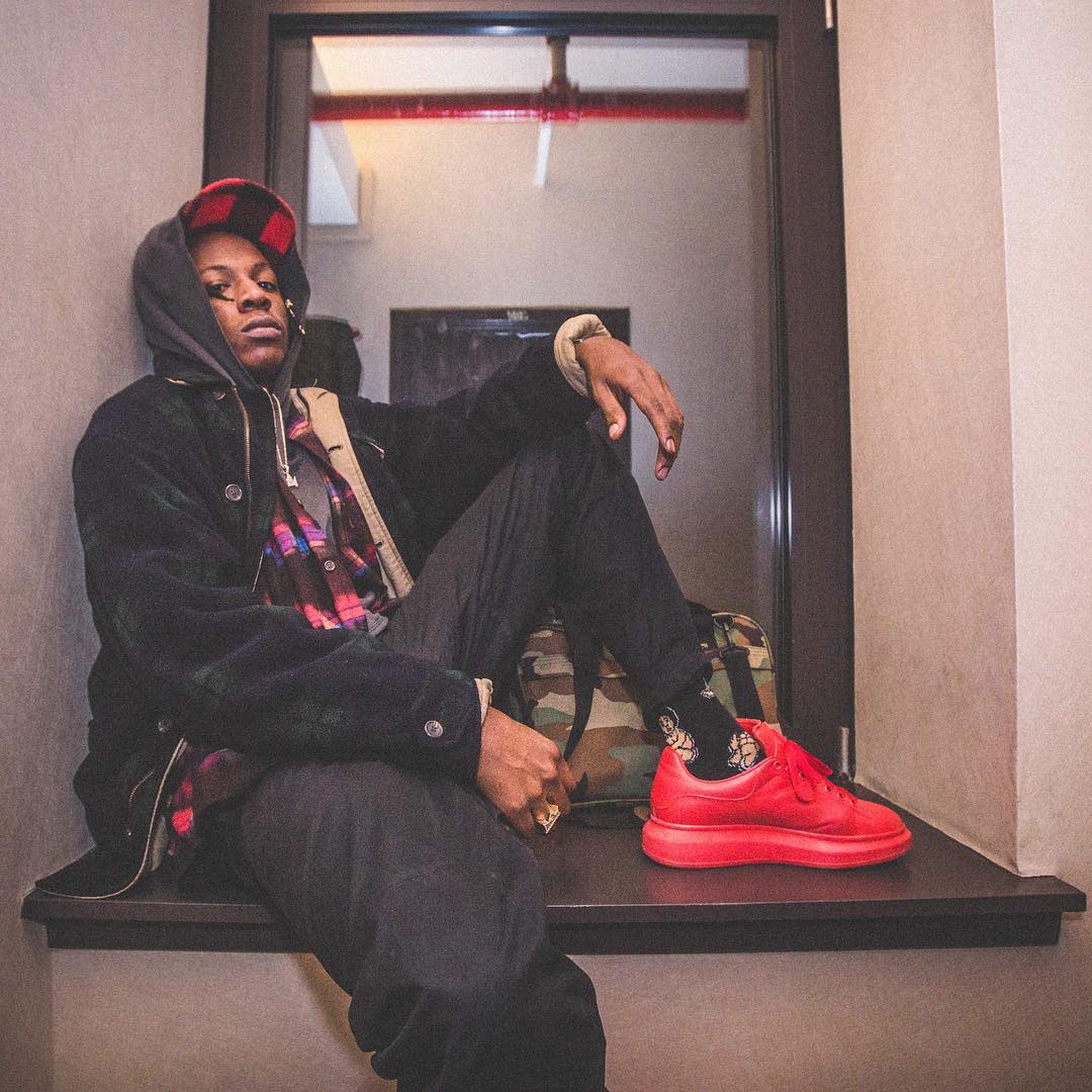 Joey Badass Wearing Red McQueen Exaggerated Sole Sneakers