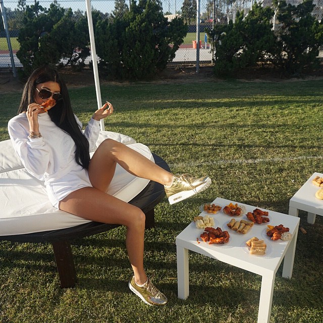 Kylie Jenner wearing the &#x27;Liquid Gold&#x27; Nike Air Max 1