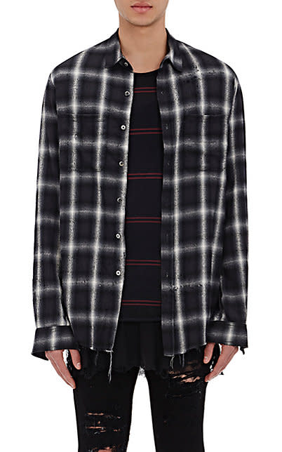 Amiri Distressed Shotgun Plaid Shirt 