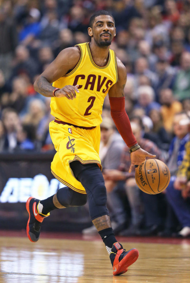 Kyrie Irving Wearing a Black/Red-Yellow Nike Kyrie 2 PE (3)