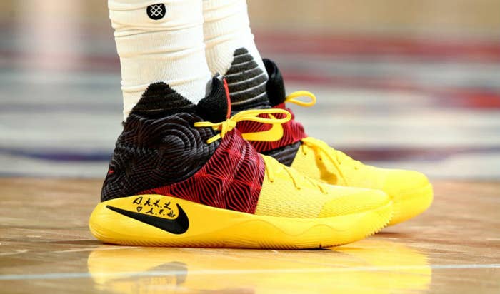 Kyrie Irving Wearing a Nike Kyrie 2 Black/Yellow-Red PE (1)