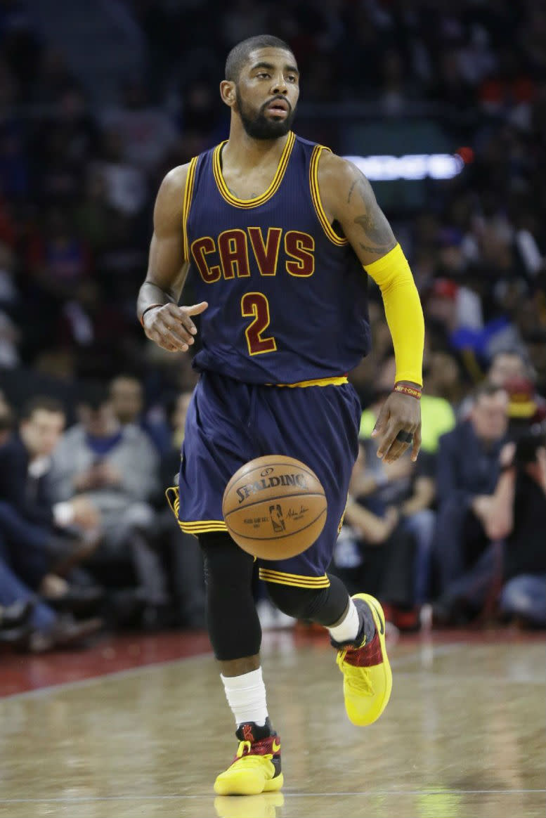Kyrie Irving Wearing a Nike Kyrie 2 Black/Yellow-Red PE (3)