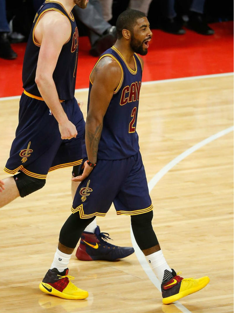 Kyrie Irving Wearing a Nike Kyrie 2 Black/Yellow-Red PE (4)