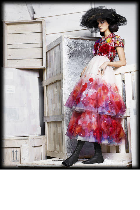Coloful Dress with Black Hat Harper&#x27;s Bazaar Feature