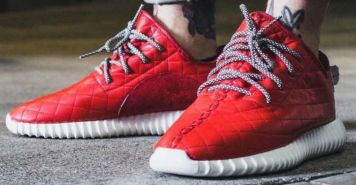 Quilted Red Leather adidas Yeezy 350 Boost by The Shoe Surgeon (2)