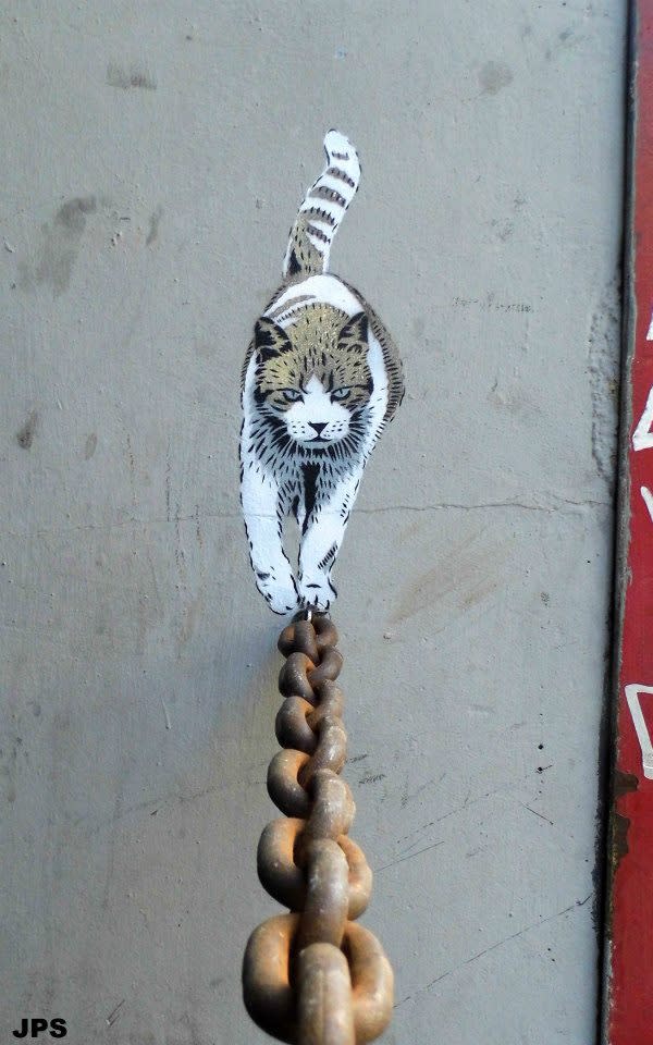 Cat Walking on Chain Stencil Art 