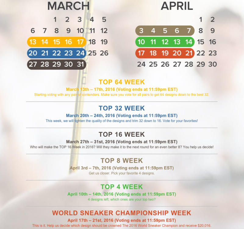 World Sneaker Championship Voting Calendar