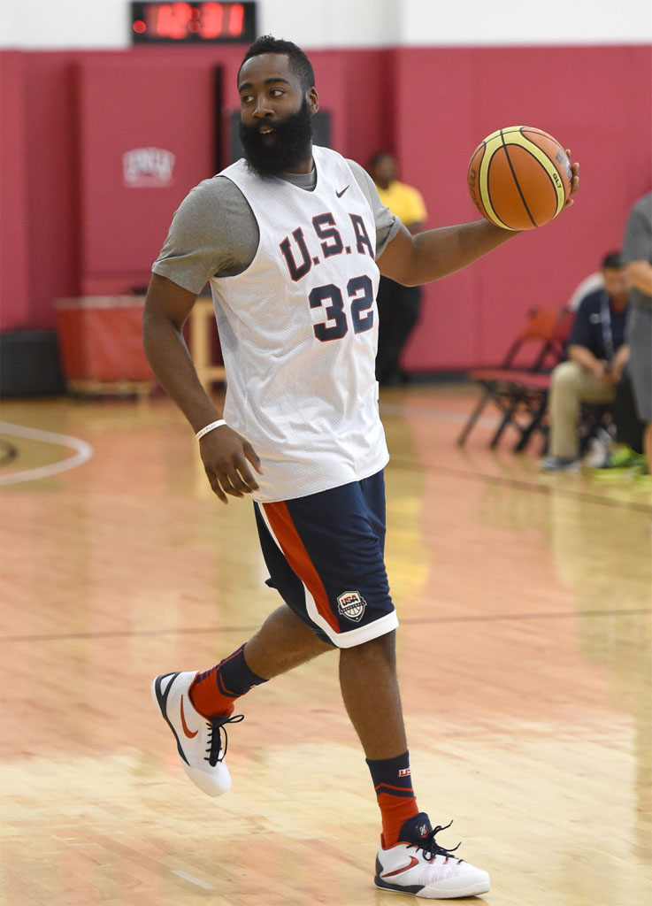 James Harden wearing the &#x27;USA&#x27; Nike Hyperchase