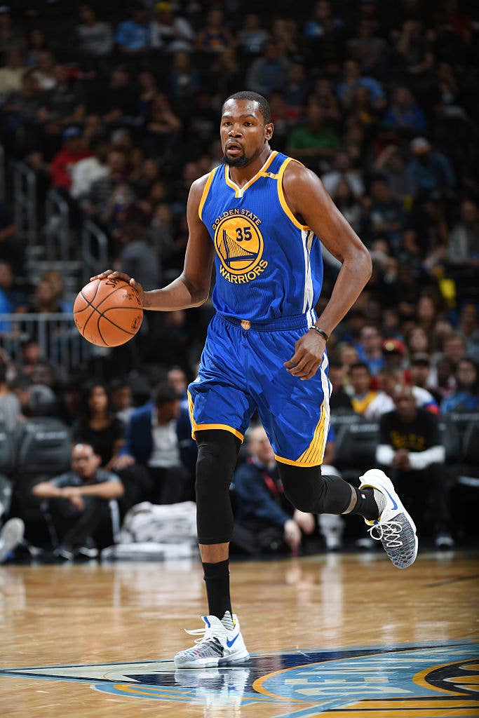 Sneakers worn by Kevin Durant of the Golden State Warriors against