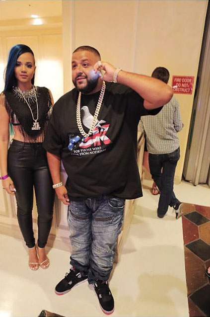 DJ Khaled wearing the &#x27;Bred&#x27; Air Jordan 4