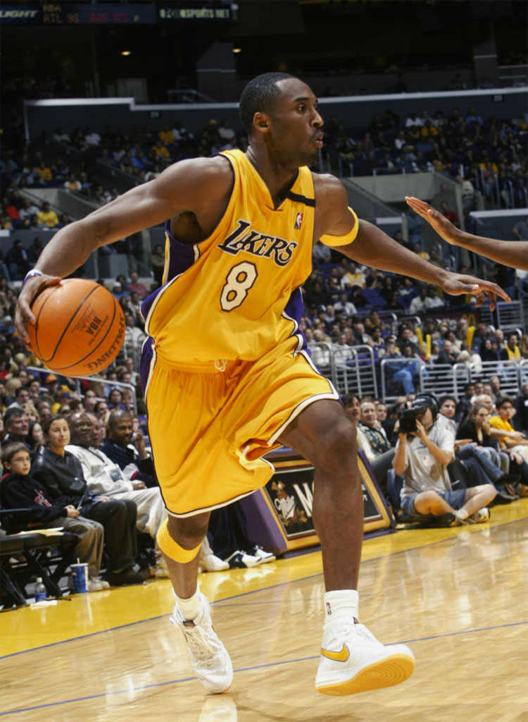 The NIKE shoes worn by Kobe Bryant of the Los Angeles Lakers and