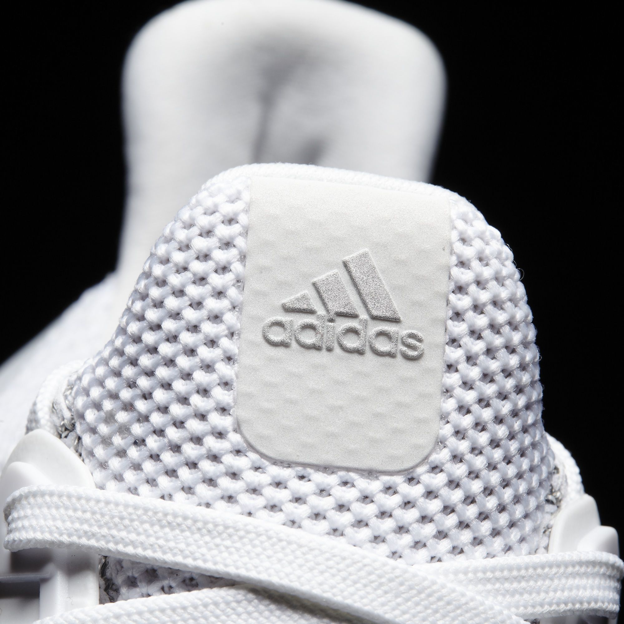 White Adidas Ultra Boost Reflective Tongue Detail