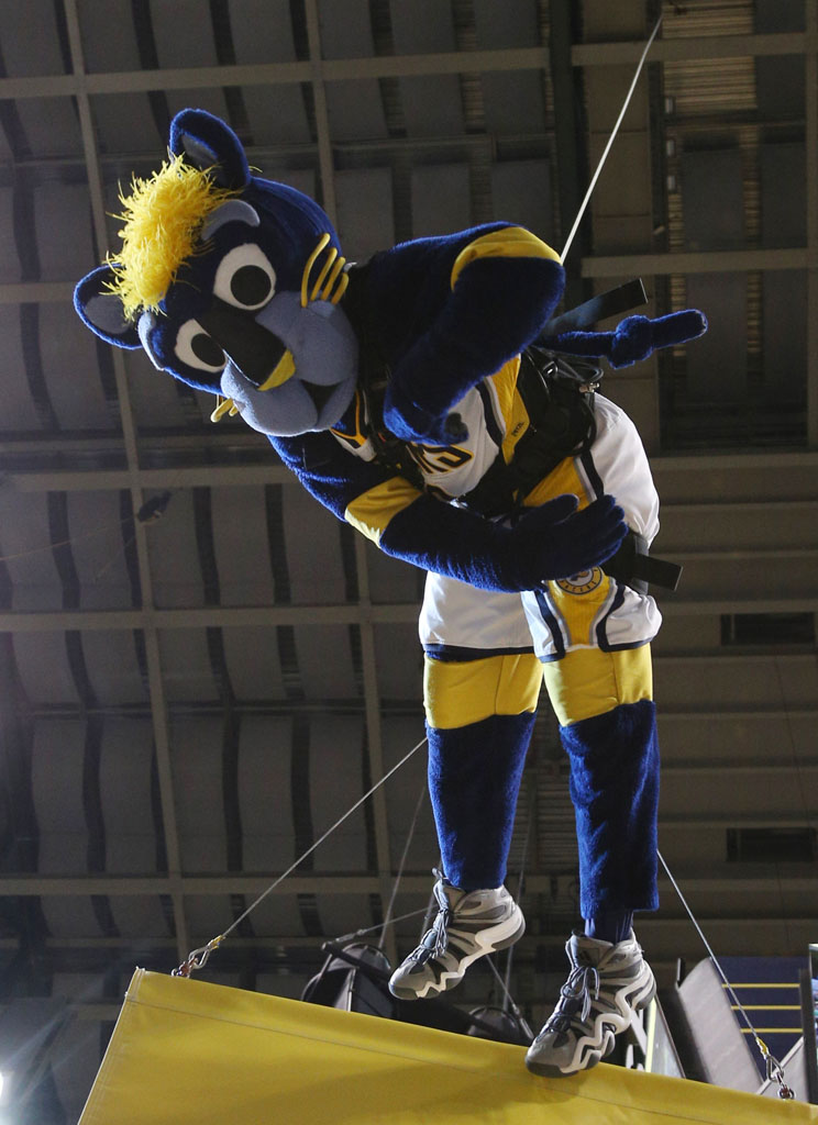 Indiana Pacers Mascot Boomer wearing the adidas Crazy 8