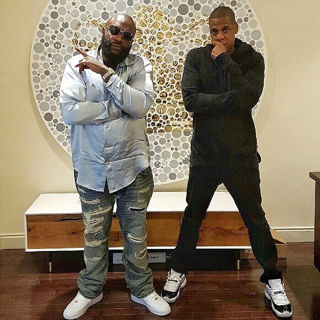 Jay Z wearing the &#x27;Concord&#x27; Air Jordan 11 Low; Rick Ross wearing the Nike Air Force 1
