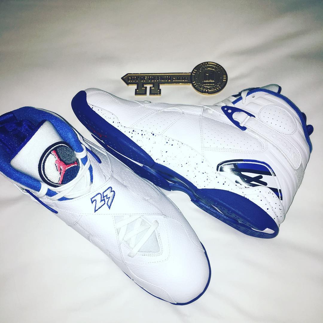 Blue and hot sale white jordans 8