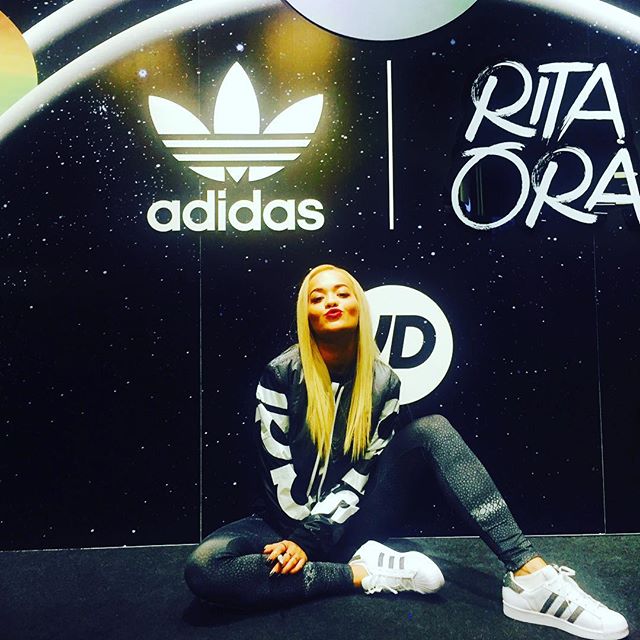 Rita Ora wearing the adidas Originals Superstar