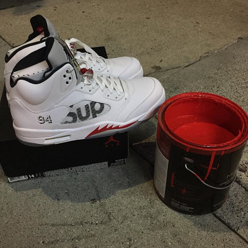 Here's What a Supreme Air Jordan 5 Looks Like Dipped in Red Paint