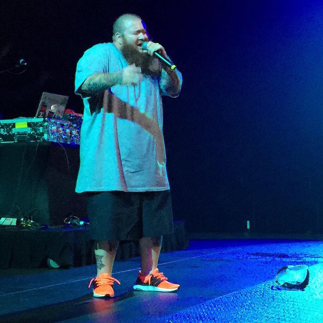 Action Bronson wearing the &quot;Solar Red&quot; adidas Ultra Boost