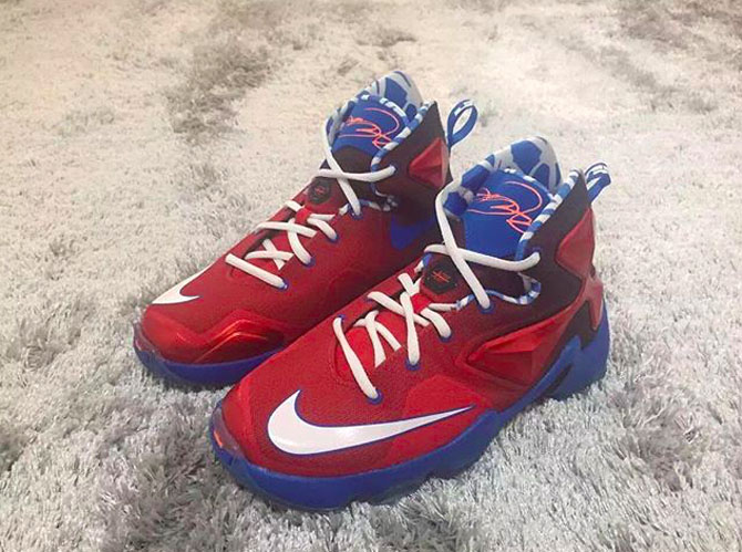 Lebron red white 2025 and blue shoes