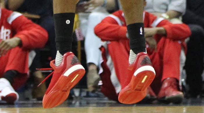 James Harden wearing the adidas Crazylight Boost 2015 In Red